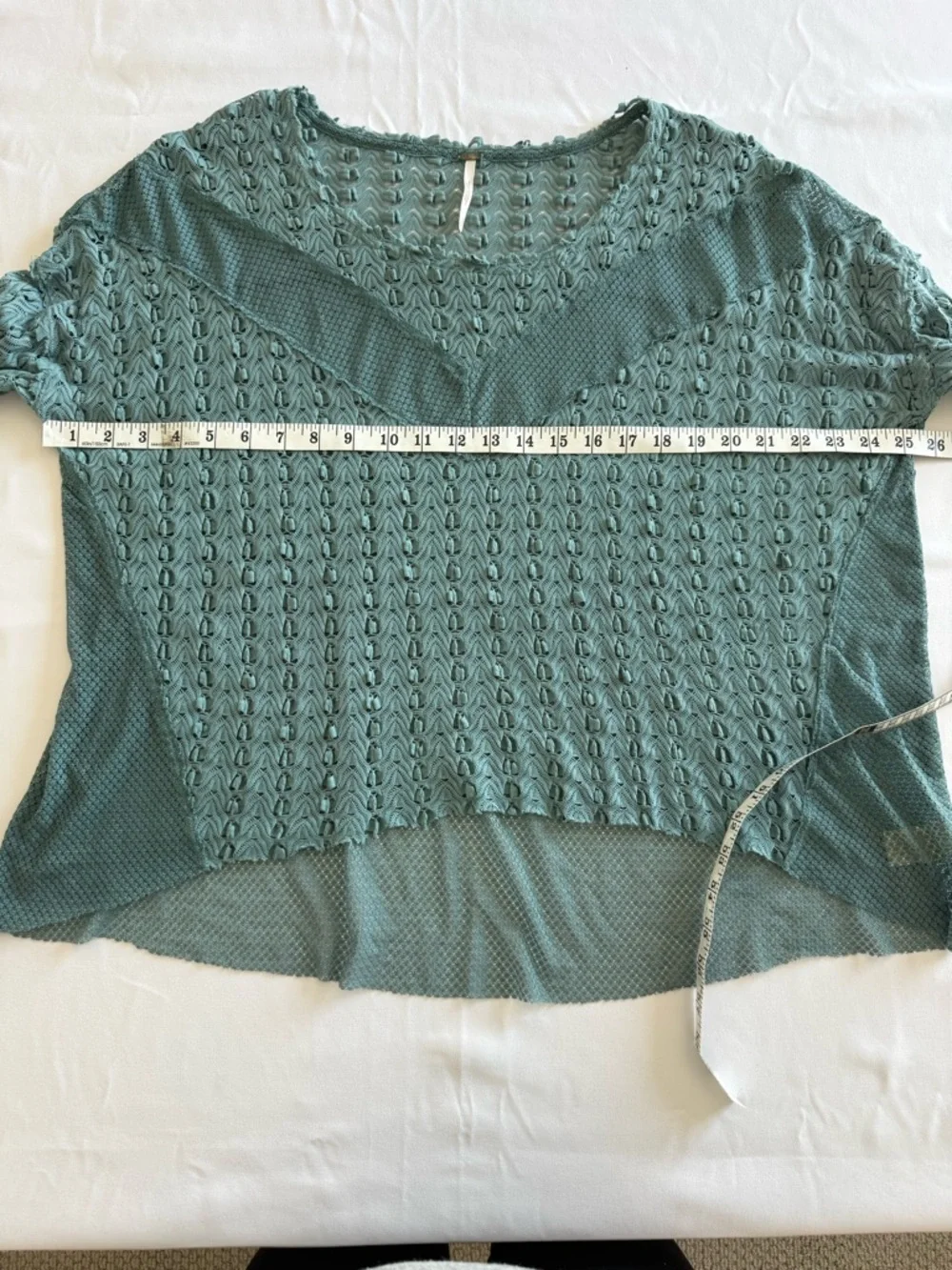 Free People Teal Mesh and Lace Knit Long Sleeve Top